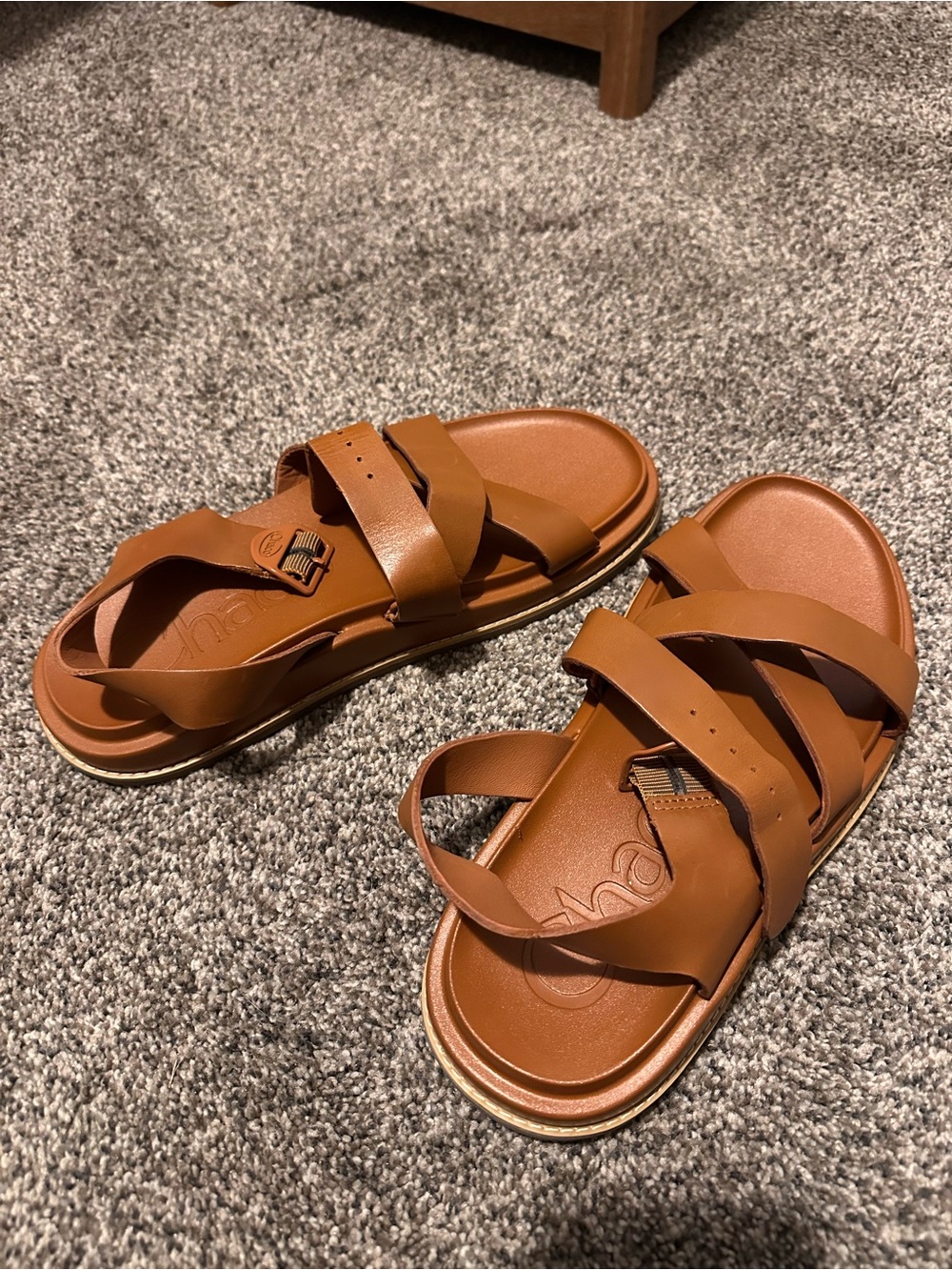 Chaco Leather Strappy Sandals in Cognac Brown